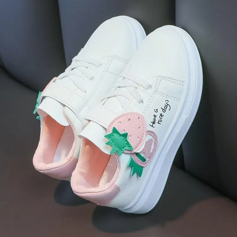 Kids Girl Cartoon Strawberry Casual Sneakers for School Walking Running Travel