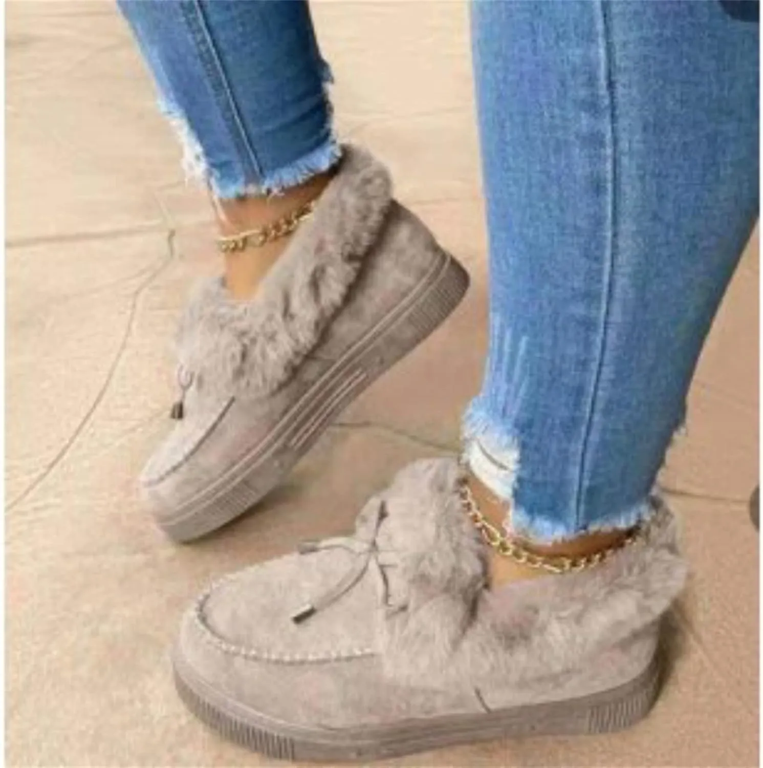 Ladmiple Snow Boots For Women Wide Faux Fur Lined Winter Warm Ankle Booties Anti-Slip Outdoor Slip On Comfort Walking Shoes