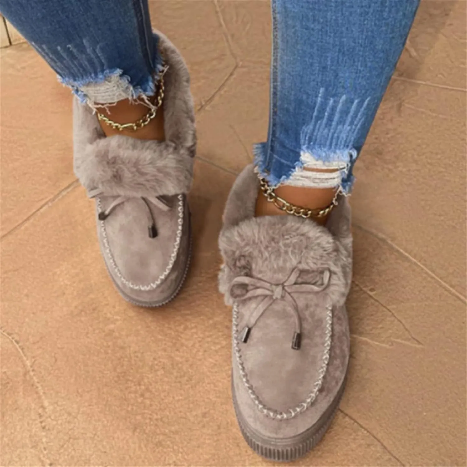 Ladmiple Snow Boots For Women Wide Faux Fur Lined Winter Warm Ankle Booties Anti-Slip Outdoor Slip On Comfort Walking Shoes
