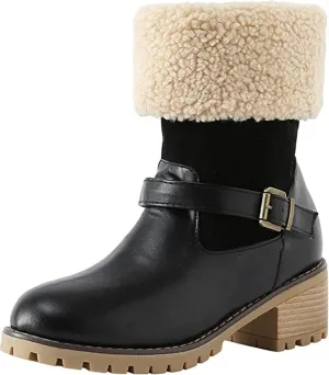 Ladmiple Winter Boots For Women Tall Mid Calf Snow Boots Fur Lined Cold Weather Warm Boots Comfort Outdoor Walking Shoes