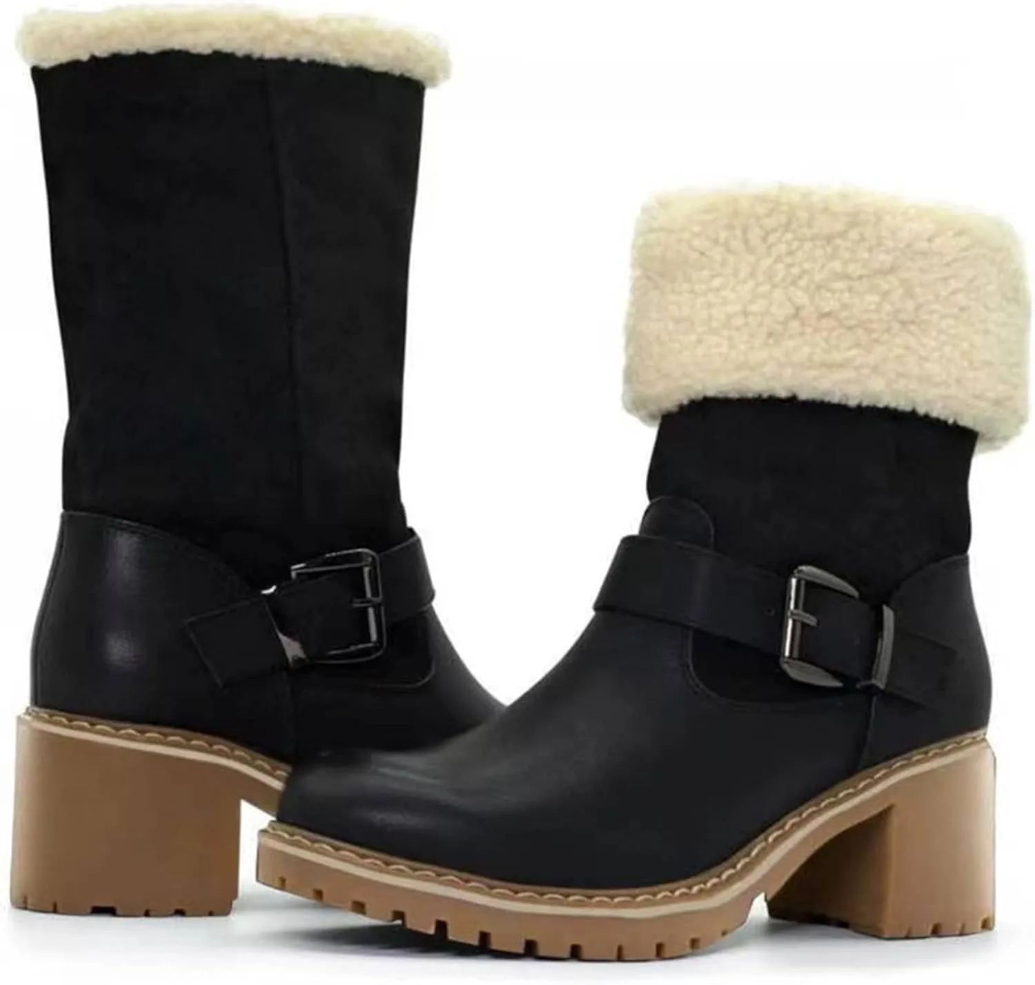 Ladmiple Winter Boots For Women Tall Mid Calf Snow Boots Fur Lined Cold Weather Warm Boots Comfort Outdoor Walking Shoes
