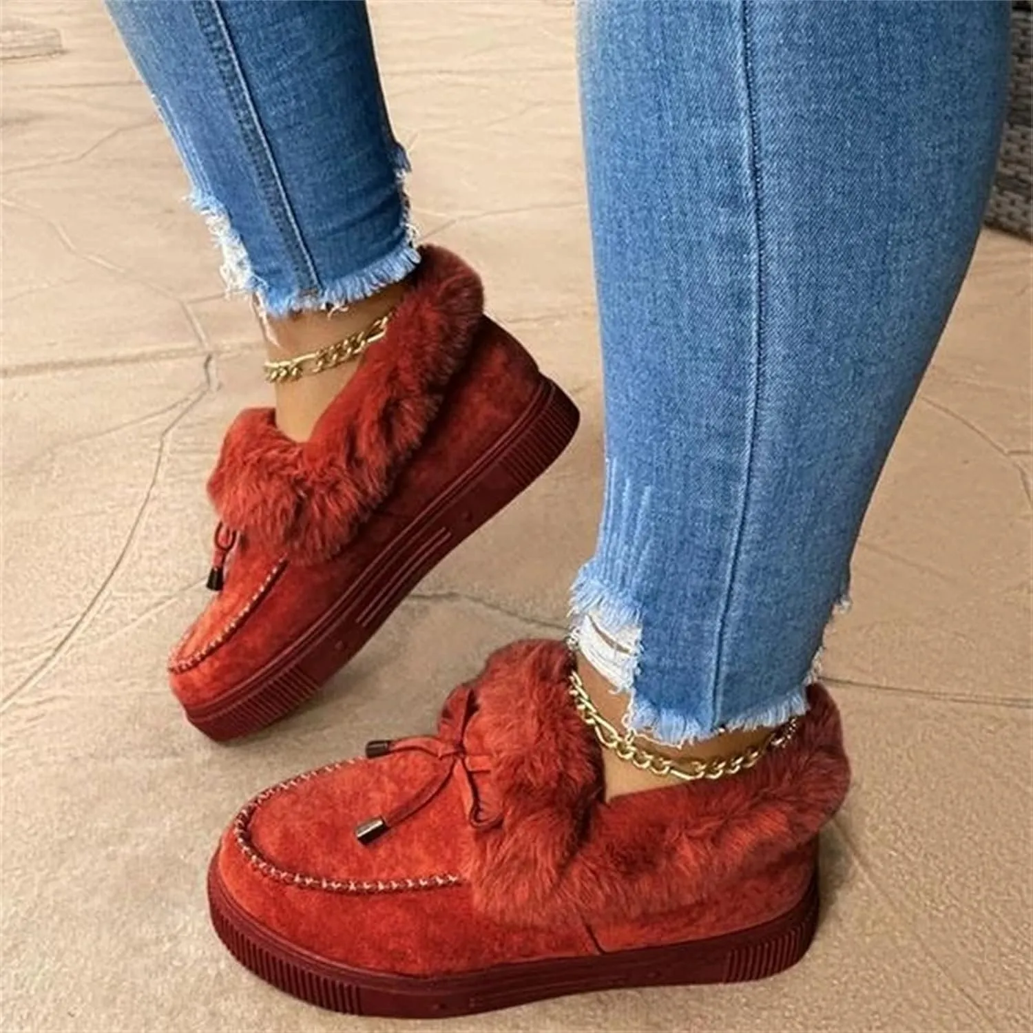 Ladmiple Winter Boots For Women Wide Width Snow Boots Warm Ankle Booties Slip On Outdoor Fur Lined Comfort Walking Shoes