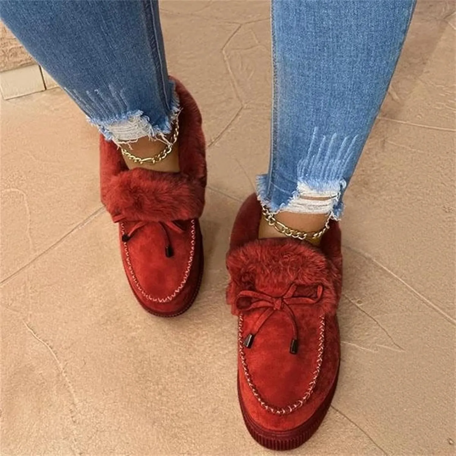 Ladmiple Winter Boots For Women Wide Width Snow Boots Warm Ankle Booties Slip On Outdoor Fur Lined Comfort Walking Shoes