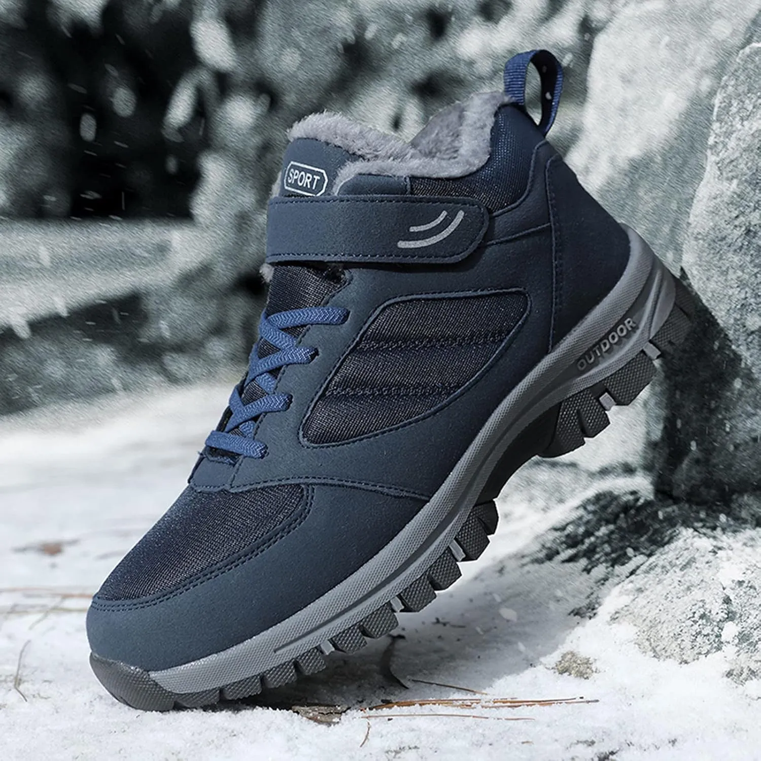 Men's Snow Boots Outdoor Hiking Boots Warm Villi Boots Anti-Slip Waterproof Walking Boots Lightweight Gym Sneakers
