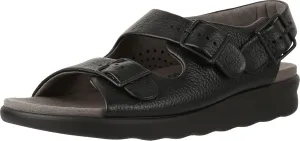 SAS Relaxed Strap Sandals for Women  Premium Leather Upper  Contoured Footbed  Buckle at Each Strap Black 11 WW - Double Wide (D)