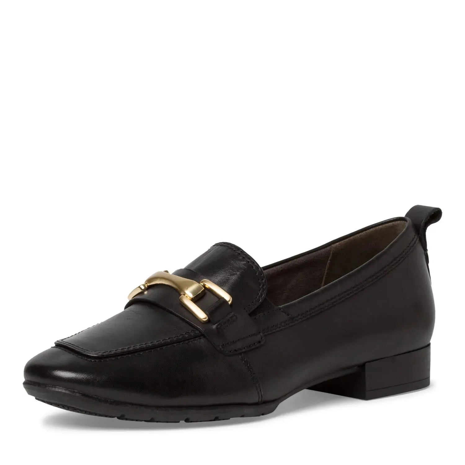 Tamaris Black Loafer with Gold Bar Detail