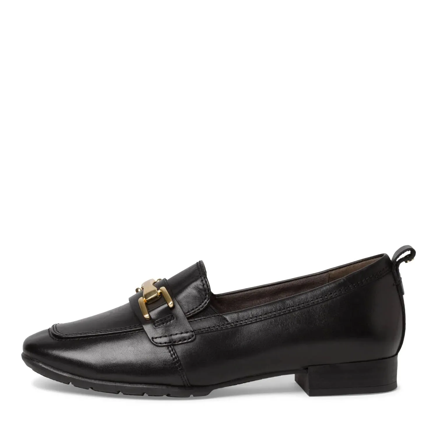 Tamaris Black Loafer with Gold Bar Detail