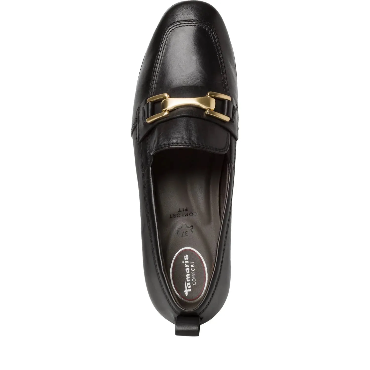 Tamaris Black Loafer with Gold Bar Detail