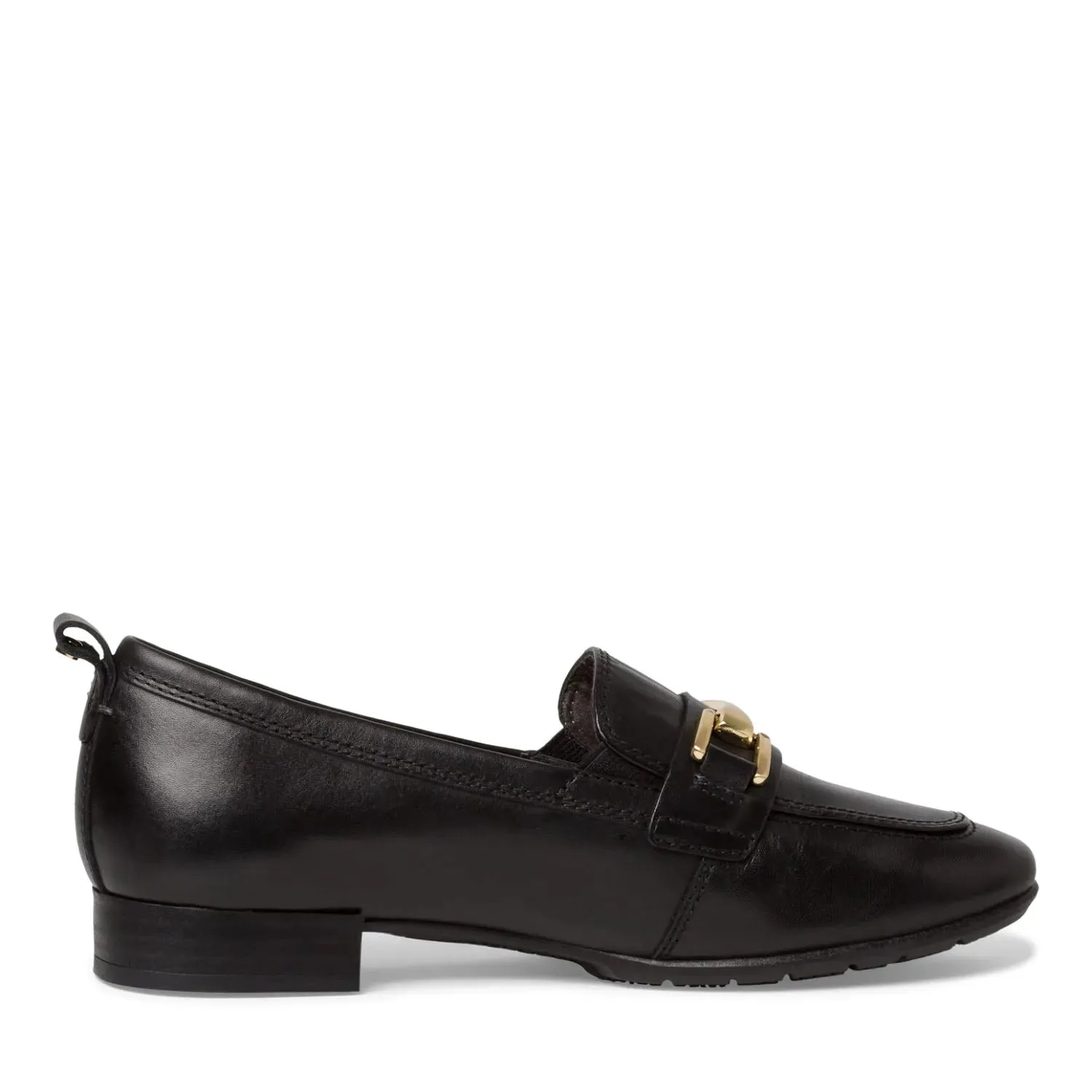 Tamaris Black Loafer with Gold Bar Detail